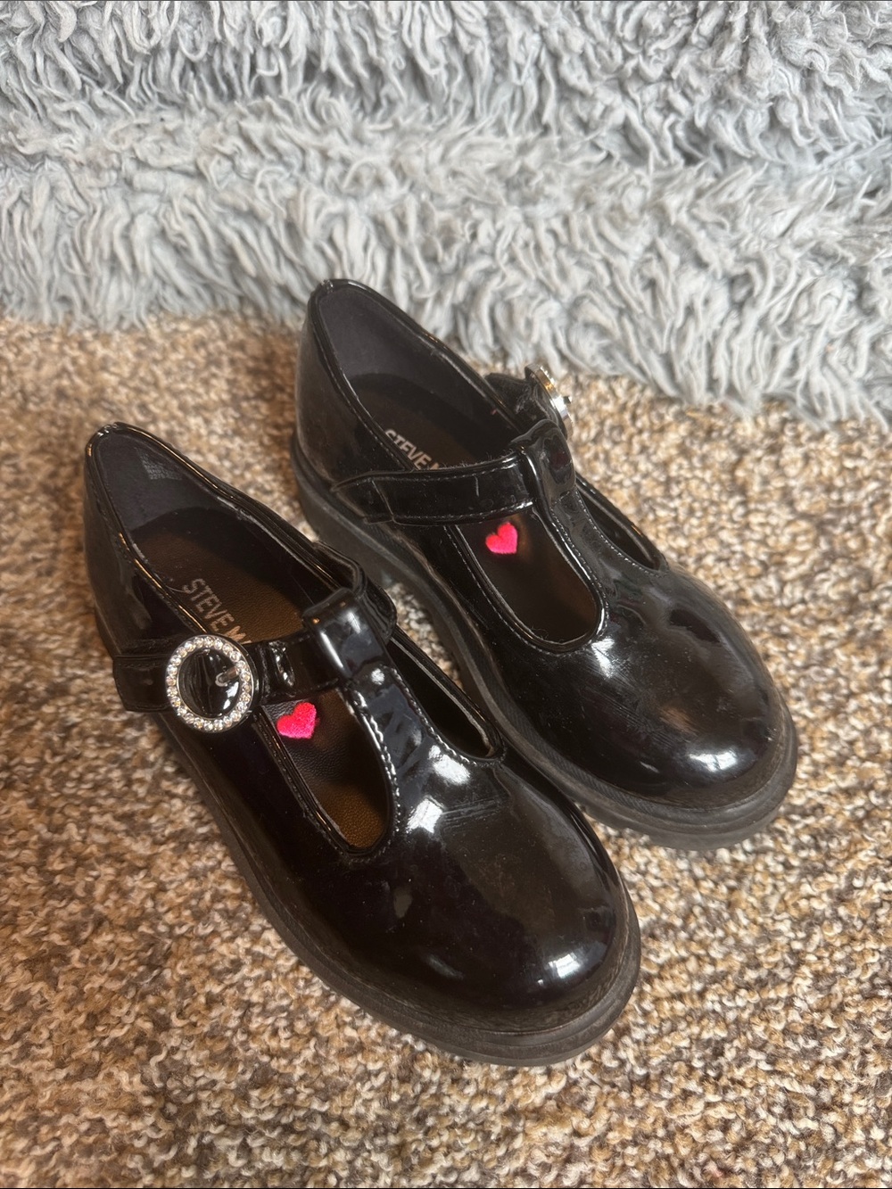 Steve Madden Girls' Black Patent T-Strap Mary Jane Shoes size 10
